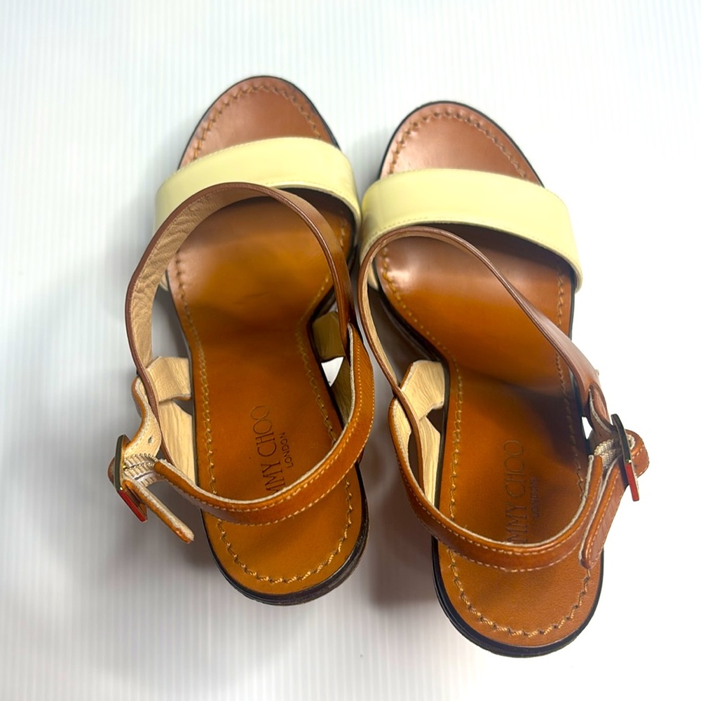 Jimmy Choo Brown and Cream Wedge Sandals - Picture 9 of 11